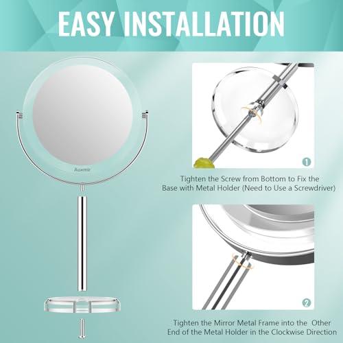 Auxmir Auxmir 1X/ 30X Magnifying Mirror, Makeup Mirror with Tweezer, Double Sided Round Vanity Tabletop Mirror, 360 Rotation Portable for Dressing Table Desk Bathroom Bedroom Travel, Clear
