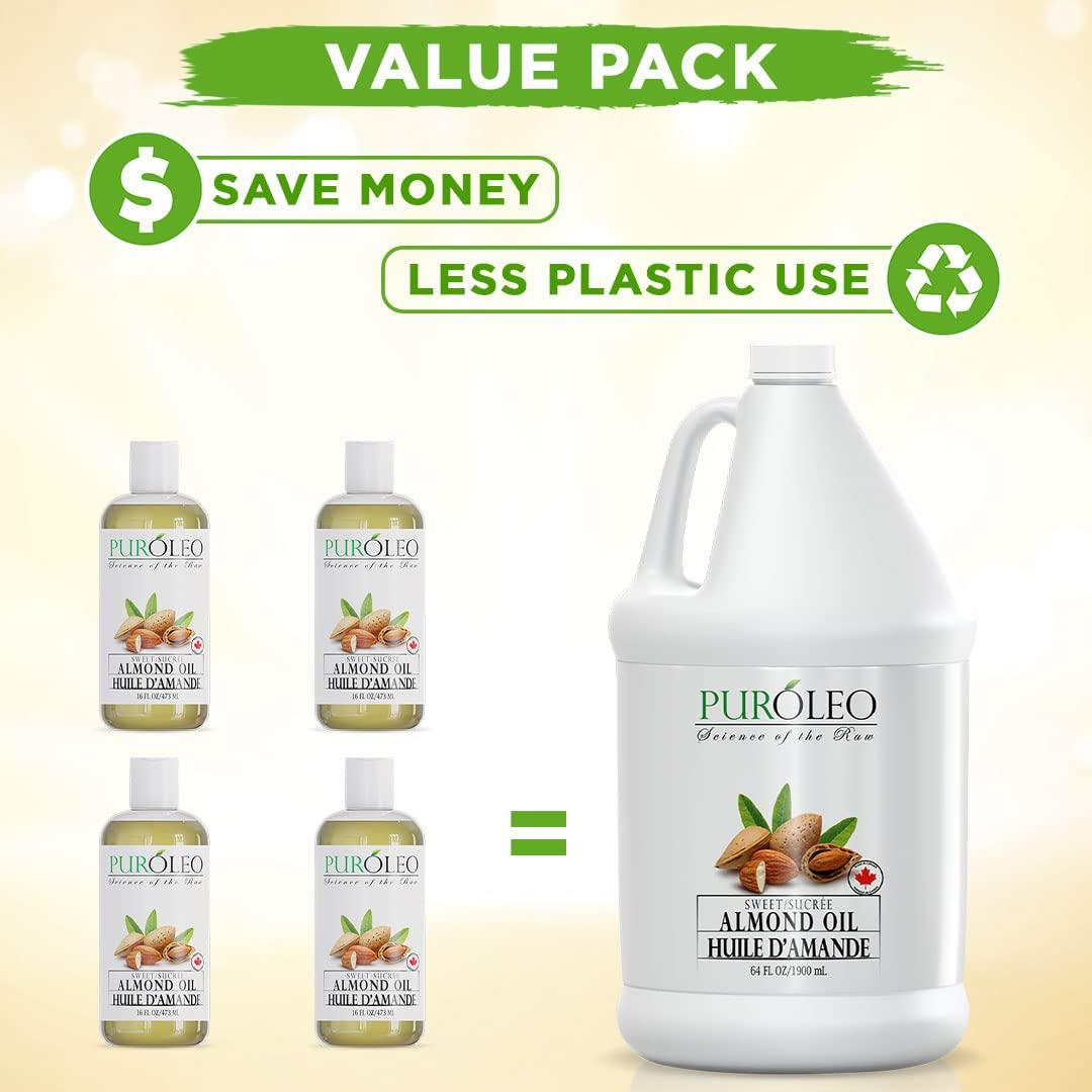 PURLEO PUROLEO Sweet Almond Oil 64 Fl Oz/1900 ML 100% Natural and Pure | Moisturizer & Carrier Oil | Beauty & DIY Blends, Massage Oil, Body Oil, Hair Oil and Baby Oil | Made from Almonds raw