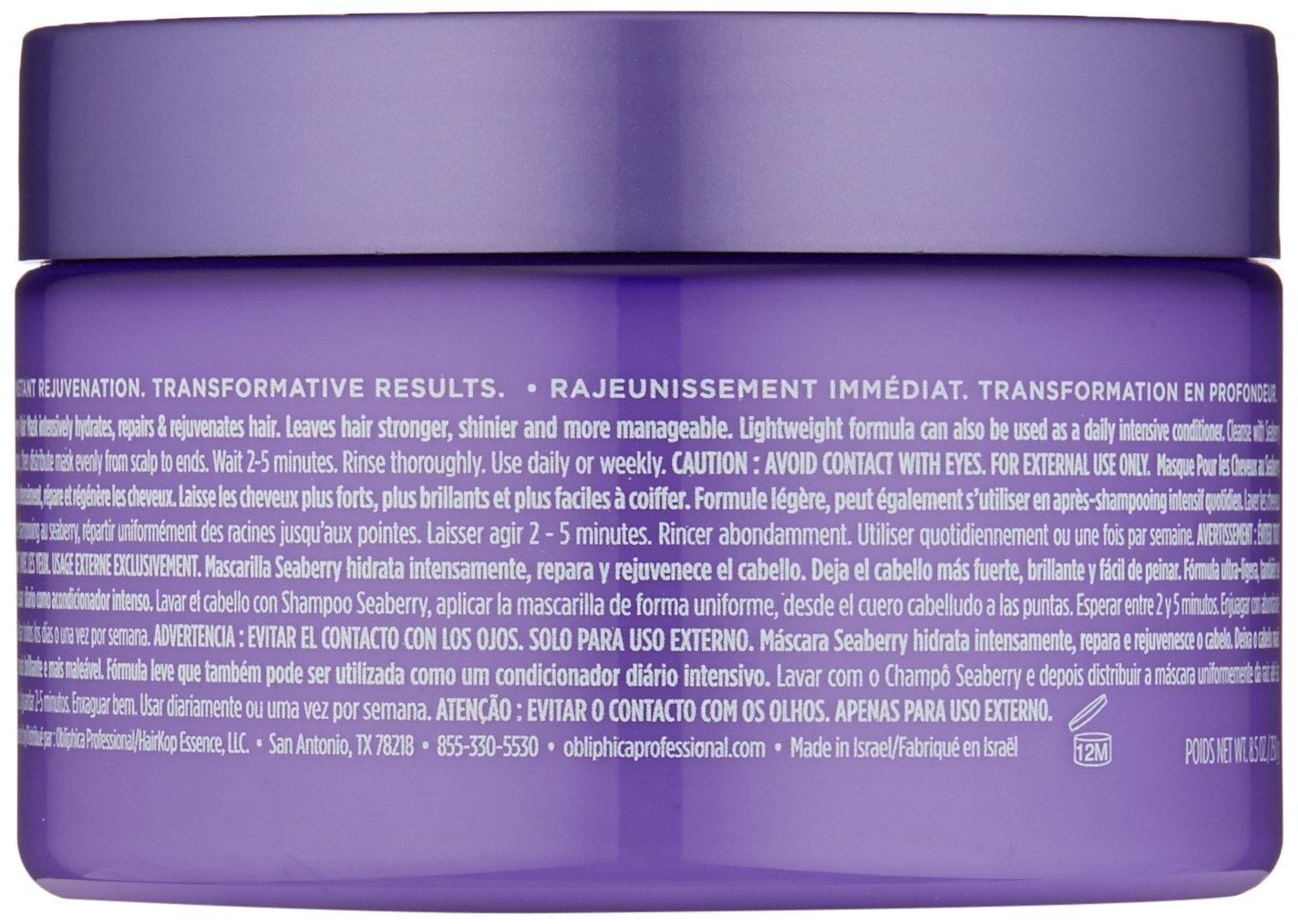 Obliphica Professional Obliphica Seaberry Hair Mask - Deep Conditioning Hydrating Treatment for Dry and Damaged Hair - Moisturizing Hair Repair and Growth Mask for Medium, Coarse, and Color-Treated Hair - 8.5 Ounces