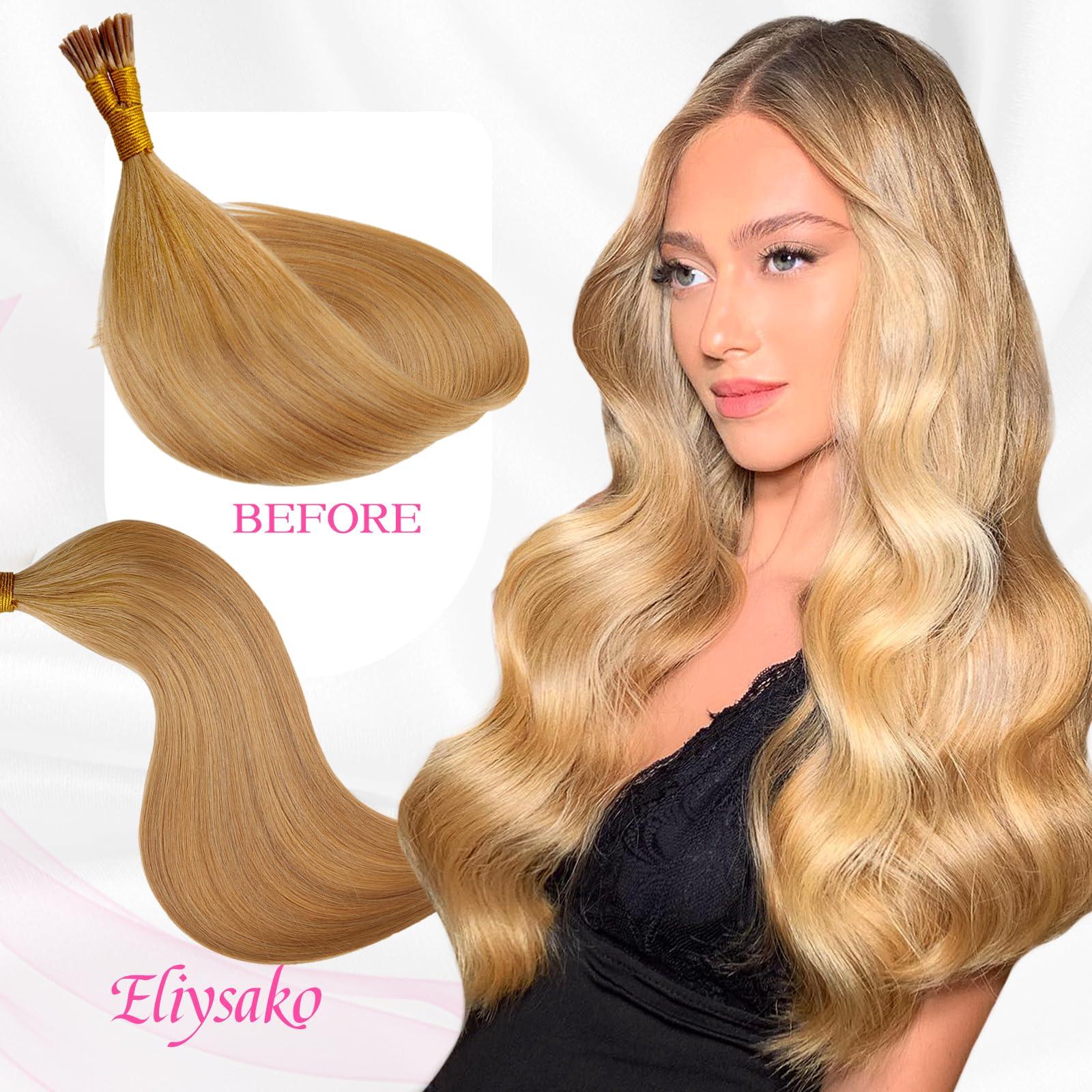 Eliysako Itip Human Hair Extensions I Tip Hair Extensions Human Hair 50g 20inch(#78) Natural Blonde Itip Hair Extensions I Tips Hair Extensions Real Human Hair Cold Fusion Itip Hair Extensions