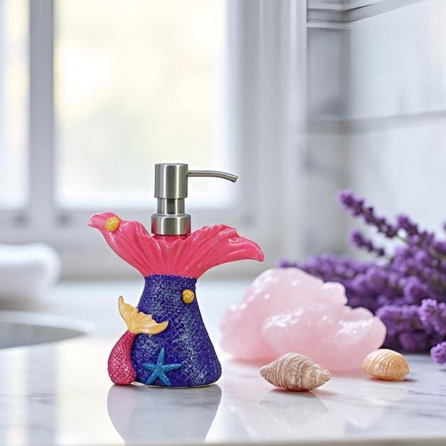 YHHRESINKING Mermaid soap Dispenser for Bathroom Kitchen, Resin Lotion Dispenser, Liquid Hand soap Dispenser with Pump Bottle for Kitchen Sink and Bathroom Lavatory, Home Decor Organizer (Purple)