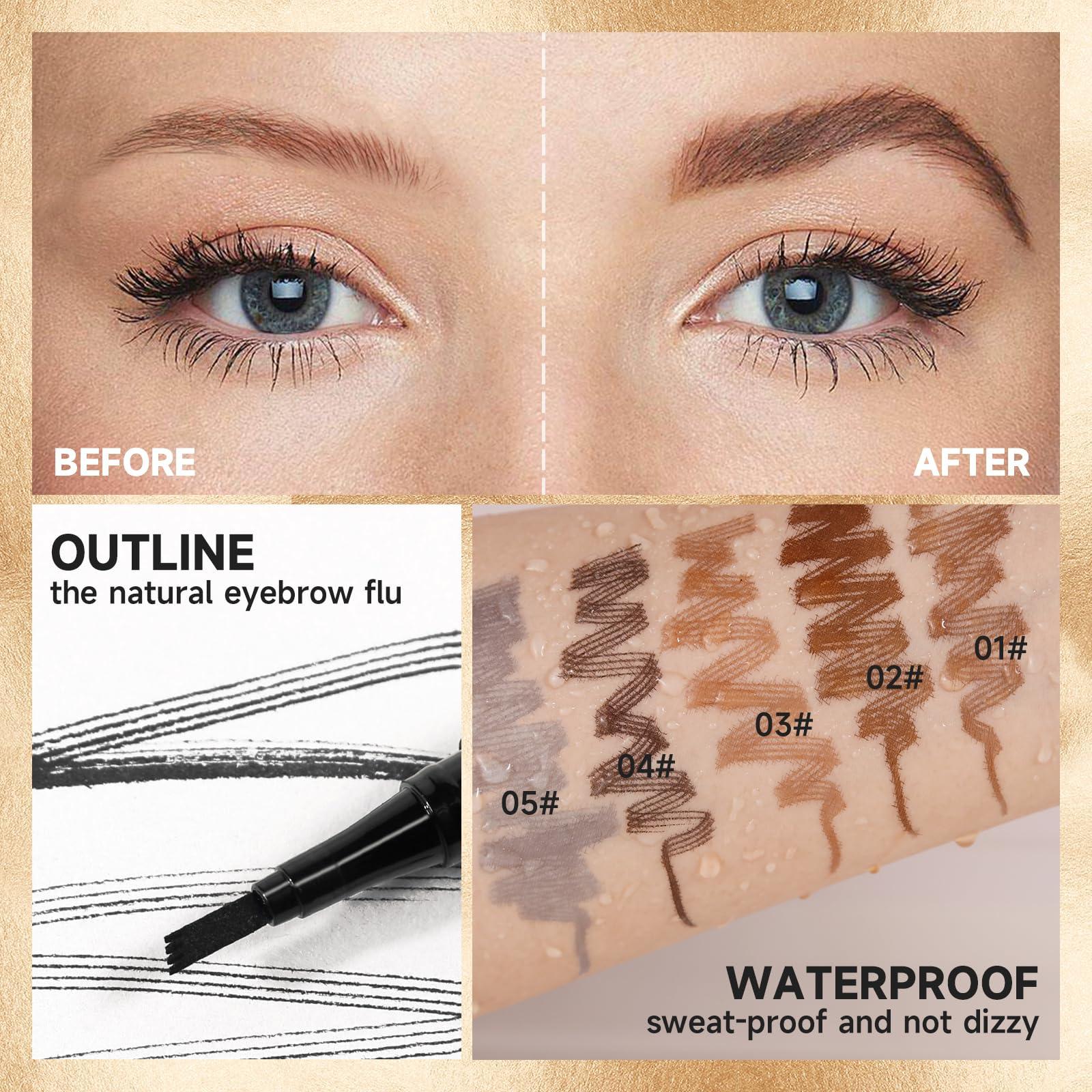 MIESCHER Black Eyebrow Pencil Waterproof Smudge Proof Brow Pencil With A Micro-Fork Tip Applicator Creates Natural Looking Brows Long Lasting Sweat-Proof Eyebrow Makeup Four-Fork Liquid Eyebrow Pencil Makeup