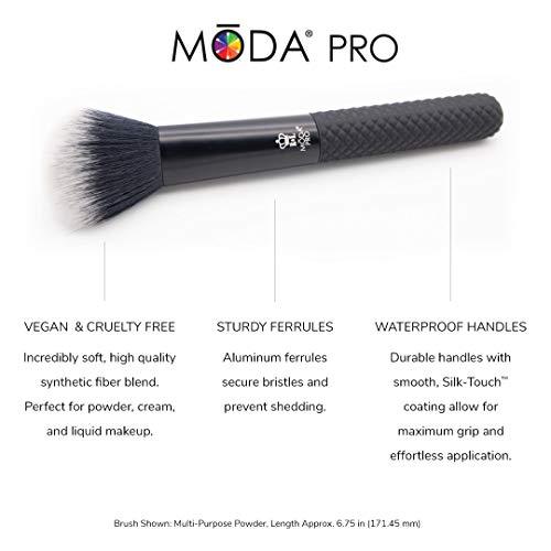 MODA MODA Pro Full Size Everyday 5pc Makeup Brush Set with Pouch, Includes - Multi-Purpose Powder, Angle Foundation, Domed Shadow, and Angle Eyeliner Brushes, Black