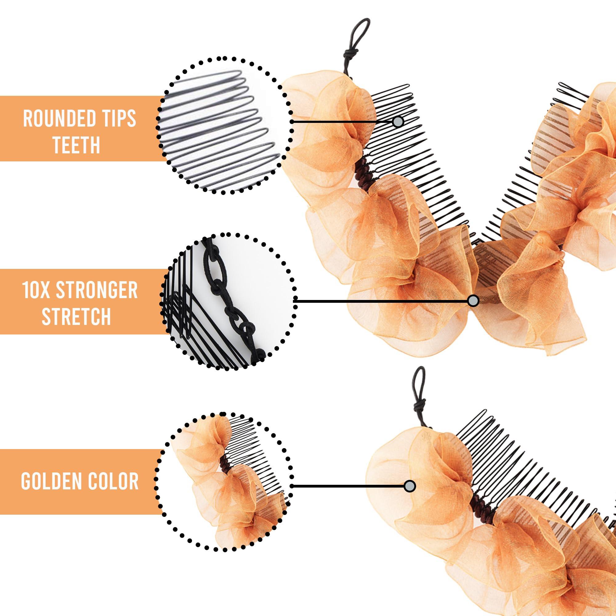 HairZing Stretch Banana Clip for Fine Thin, Thick Curly Hair Women, Elastic Double Combs Make Great Hair Accessories for Kinky, Curly Ponytail, Mohawk, Bun (Medium, Golden)