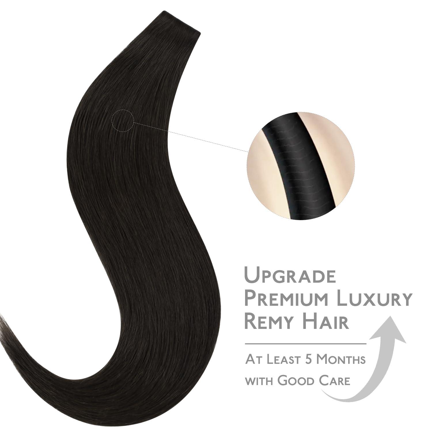 Wennalife WENNALIFE Invisi Edge & Classic Tape in Hair Extensions Human Hair, 18 Inch 50g 20pcs(10pcs Invisi Edge & 10pcs Classic) Natural Black Invisible Luxury Remy Hair Natural Seamless Injected Tape Ins