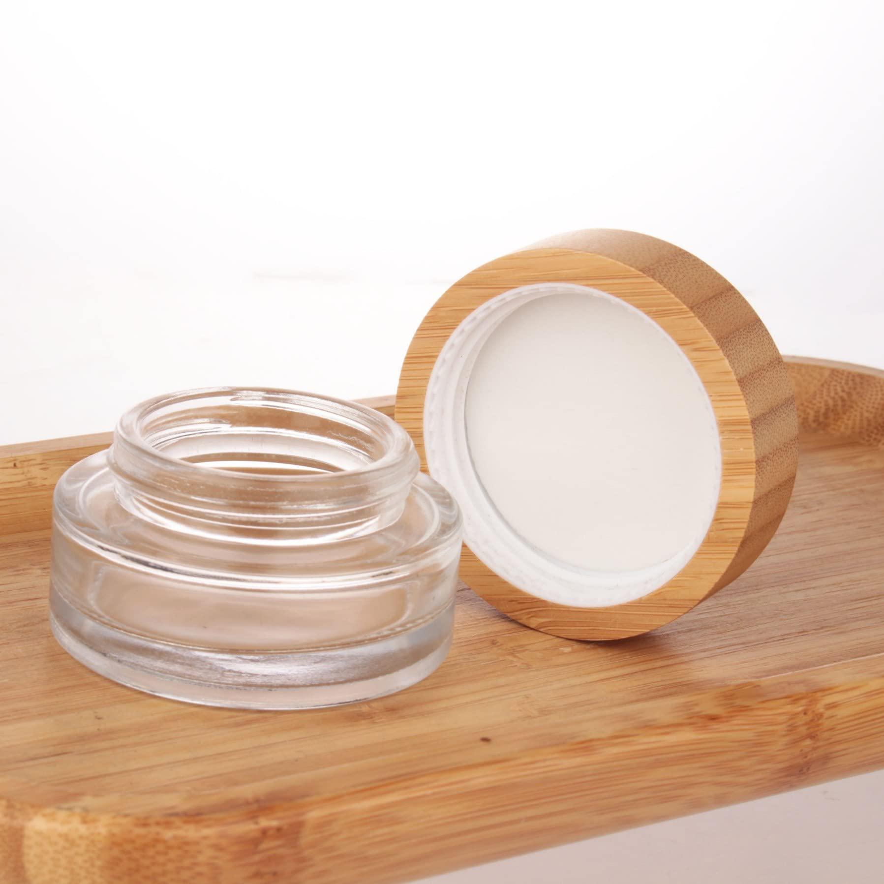 COSIDEA COSIDEA 5pcs Empty 1 OZ/30g Round Clear Glass Jars with Bamboo lids, Bamboo Cream Jar Refillable Cosmetic Travel Containers for Lip Balm, Ointments, Lotion Packing