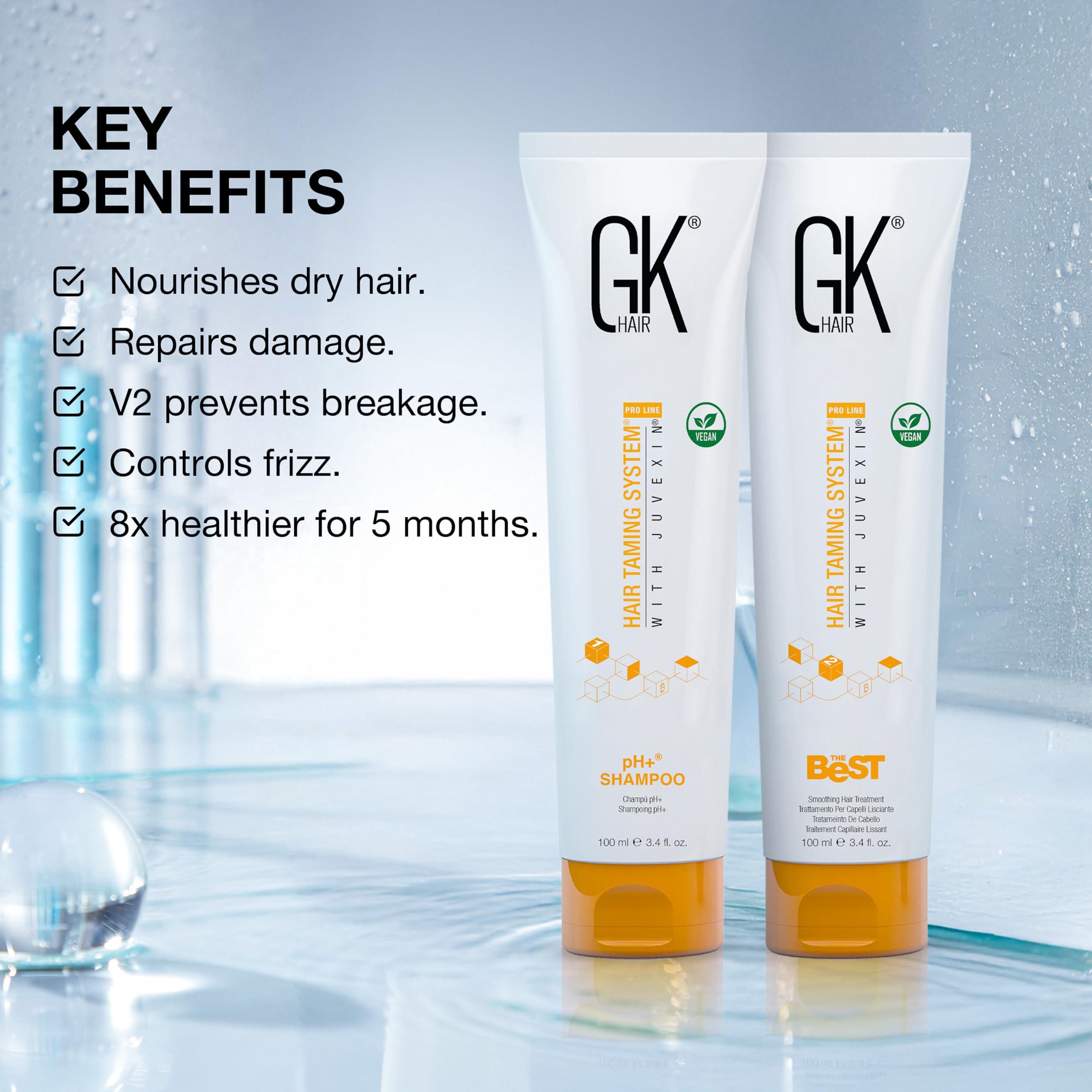 GK HAIR GK HAIR Global Keratin Professional Brazilian Keratin Hair Treatment Kit (100ml/3.4 Fl. Oz.) With PH shampoo- The Best Smoothing & Strengthening to make Hair Healthy - Formaldehyde free, Sulfate-free