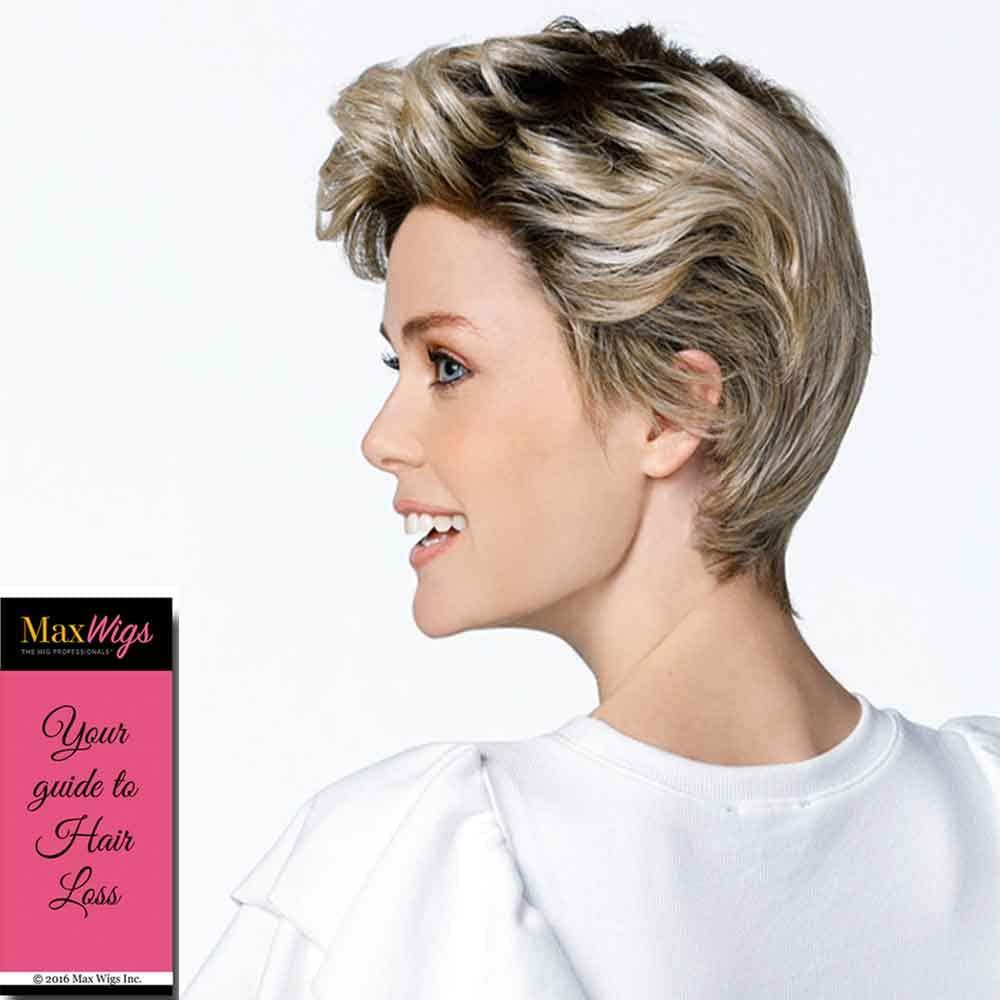 Jon Renau Maxwigs Rita Wig Color 12FS12 Malibu Blonde - Jon Renau Wigs 4\" Short Pixie Average Cap Bold Classic Look Heat Friendly Synthetic Smart Lace Front Monofilament Top Bundle MaxWigs Hairloss Booklet