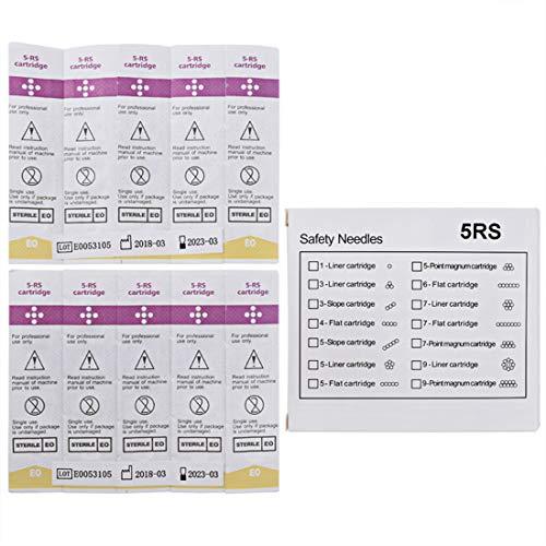 boermeize Tattoo Cartridge Needles 20Pcs RS Round Shader Sterilized Disposable Needles Permanent Makeup Eyebrow Lip Liner Beauty Tools (5RS)