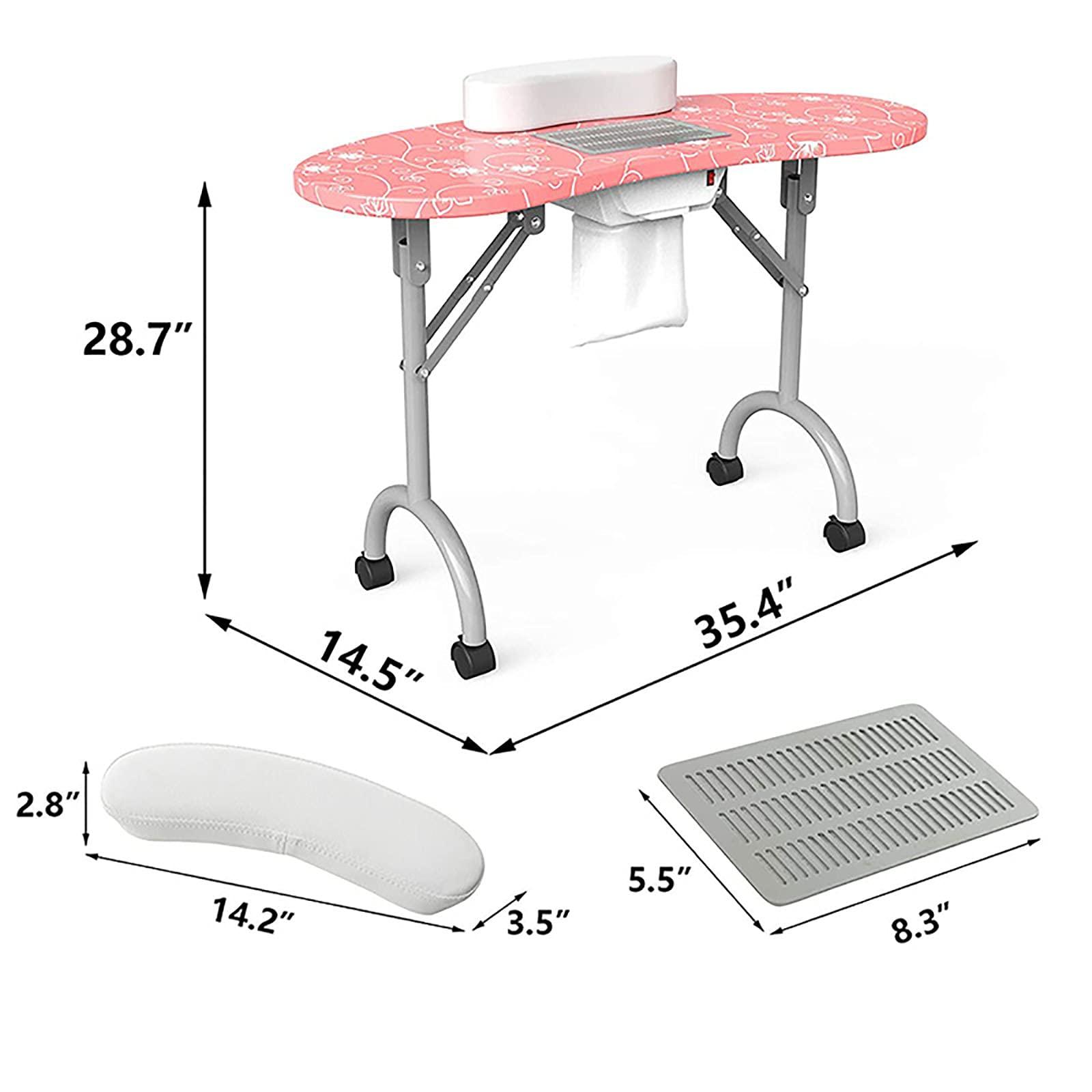PENNY73 PENNY73 Portable Manicure Table Foldable Nail Tech Table with Drawer Wrist Rest, 4 Lockable Casters, Carrying Bag, Nail Salon Table Nail Desk Station,Black