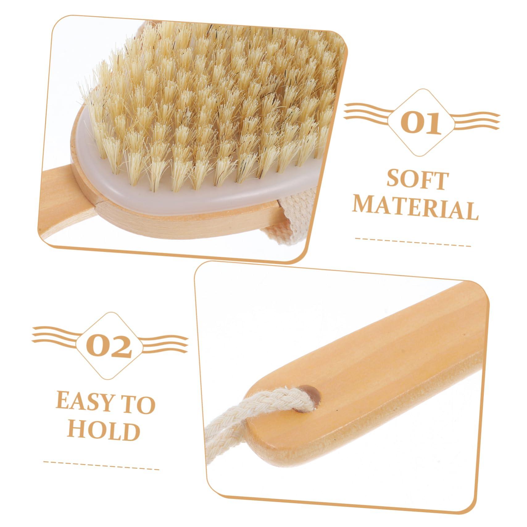 Beavorty Beavorty Bath Brush Bathing Back Scrubber Body Scrubber Body Scrub Brush Shower Back Brush with Handle Body Brush Shower Back Scrubber for Men Back Washer for Shower Wood Beige