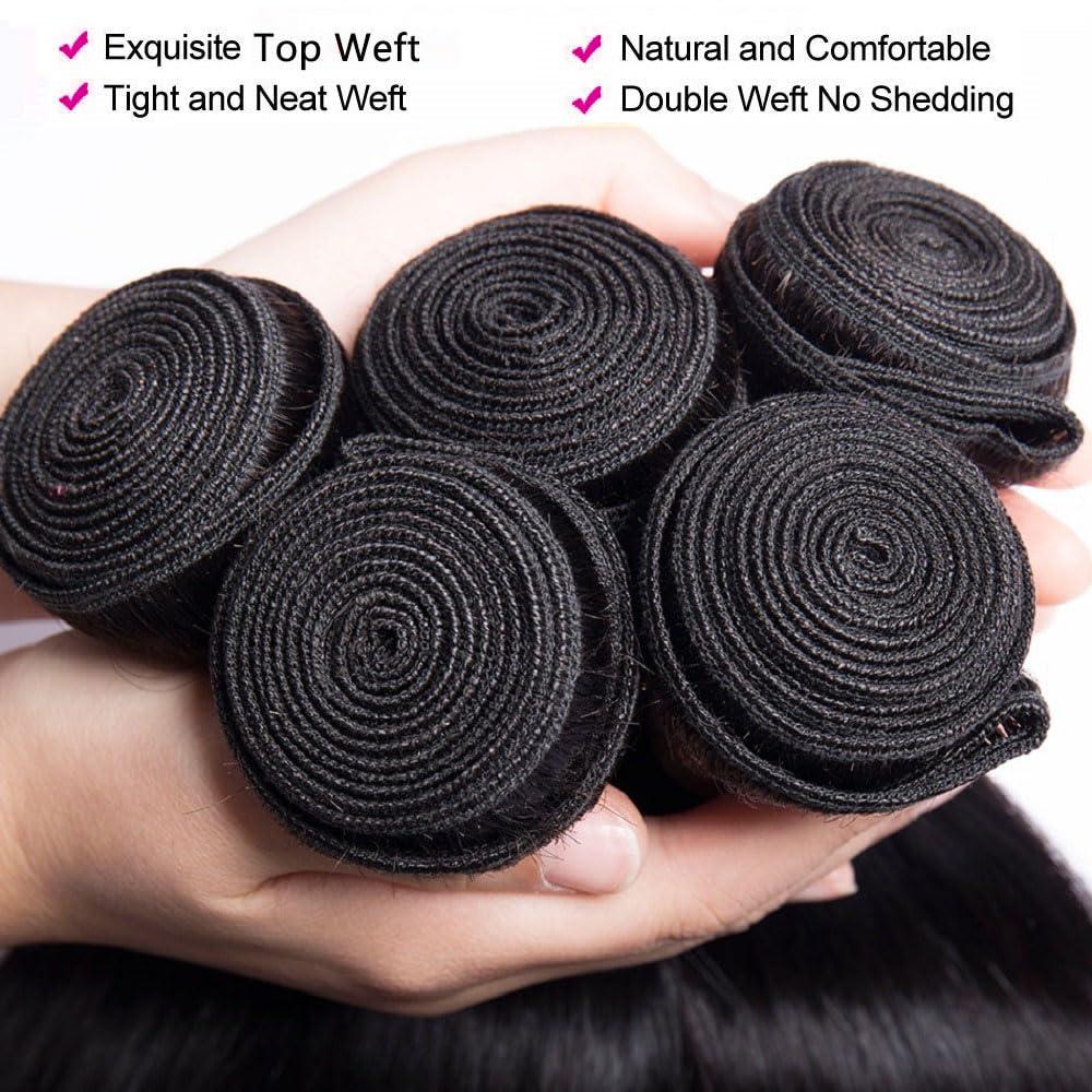 Wowqueen Beauty 10A Straight Single Bundles Human Hair 10 Inch Brazilian Straight Human Hair Bundles 100% Unprocessed Virgin Weave Bundles Human Hair 1 One Bundle Natural Black Color