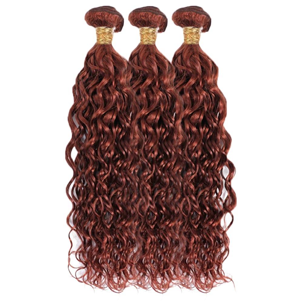 HuxoWax Copper Red Water Wave Bundles Human Hair Brown Human Hair Bundles Peruvian Virgin Hair 3 Bundles 16 18 20 Inch Reddish Brown Bundles Auburn Brown Bundle Color #33 Bundles 300g