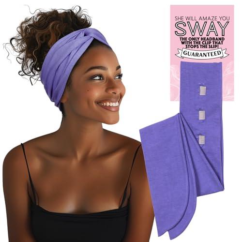 She Will Amaze You SWAY SWAY Patented 6-Clip Non Slip Stretchy Headbands for Women - 58\"x3.5\" - Many Cute Ways to Style - Soft Moisture-Wicking Extra Wide Thick Cloth Headbands for Yoga, Wide, Boho, Turban, Fall and Nurses
