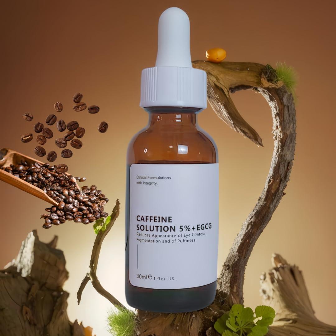 AFCRYIYE Caffeine Solution 5% + EGCG, Caffeine Eye Serum For Face, Moisturizing Under Eye Solution For Reduces Dark Circles & Puffiness, 30ML (1, 1 PC)