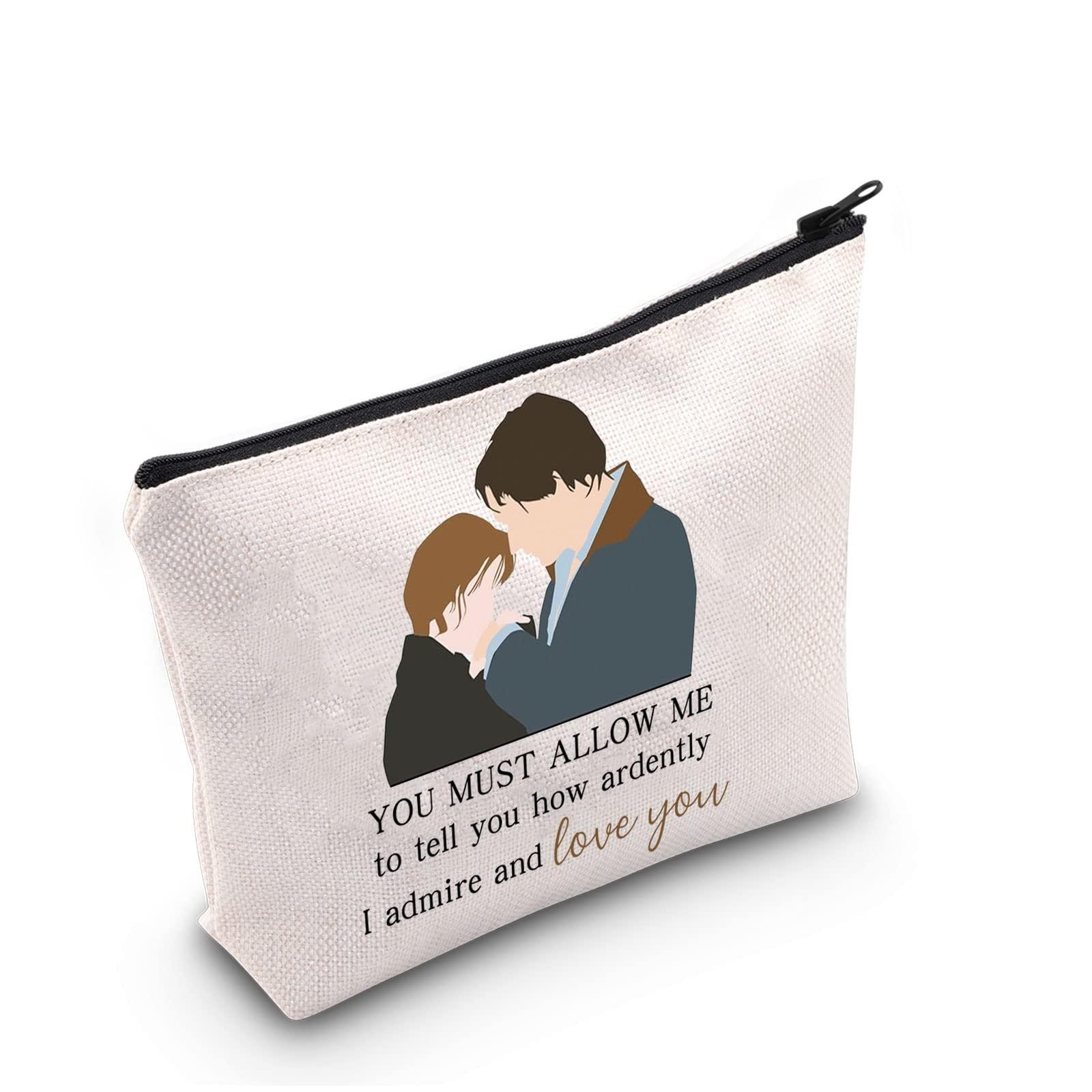 G2TUP G2TUP J Austen Gift Mr Darcy Makeup Bag Elizabeth Bennet Cosmetic Bag Classic Literary Gift Bookworm Gift Book Club Gift (Mr Darcy White Bag)