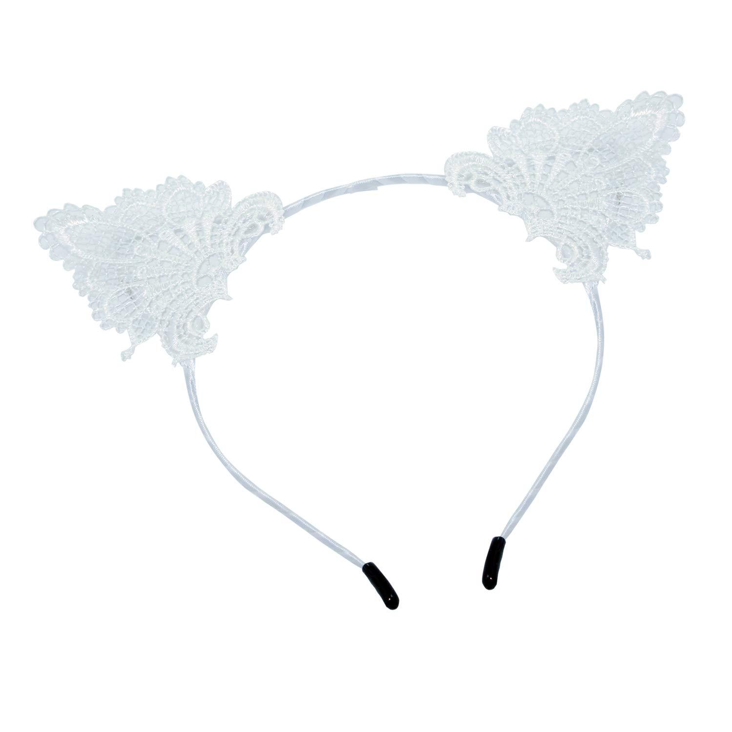 Xelue FF Xelue FF Women Kids Sweet Lace and Metal Cat Ears Headband Hair Hoop Hair Band Headdress for Cosplay Halloween Party (Cat ear)