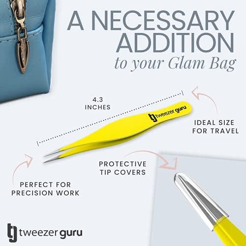 TWEEZER GURU Tweezer Guru Pointed Tweezers - Sharp Precision Needle Nose Tip, Best Tweezers for Eyebrows and Ingrown Hair, Surgical Pointed for Blackheads & Splinters (Yellow)
