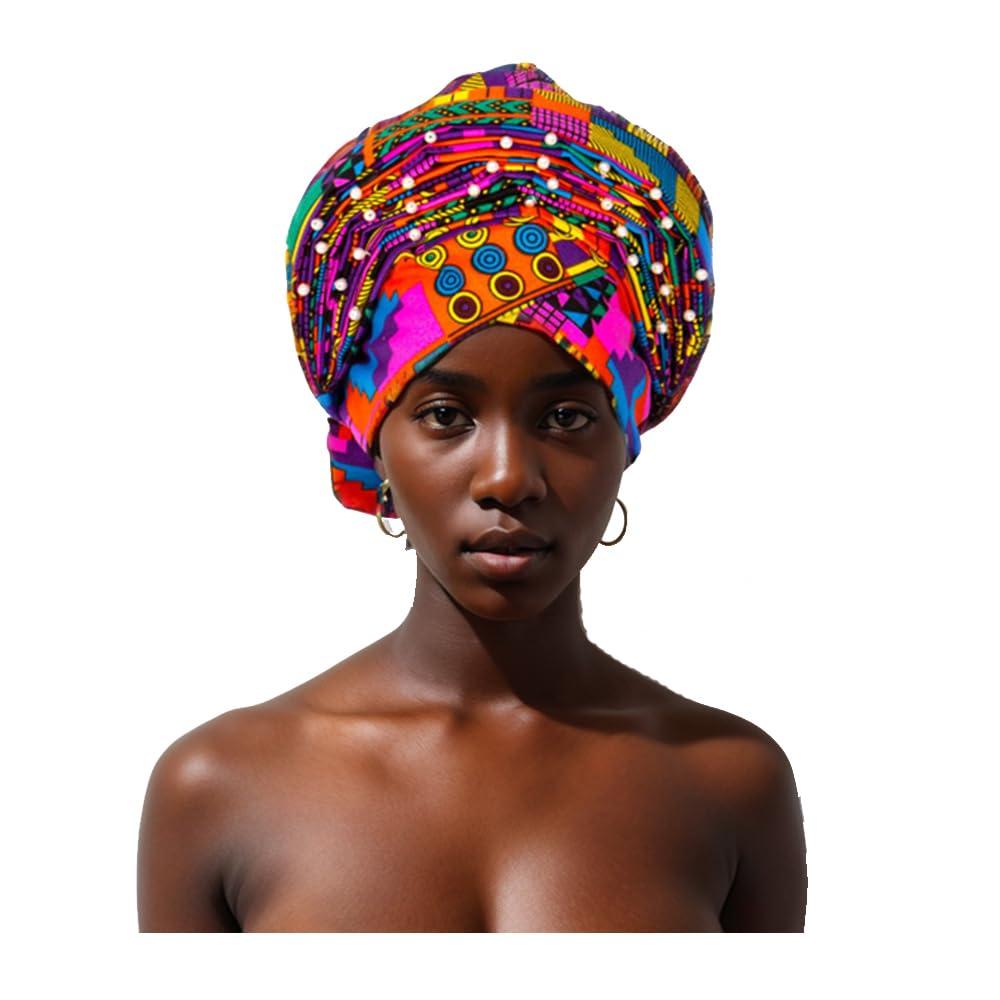 VeritableWax VeritableWax African Turban Pre-Tied Head Wrap for Black Women Cap Head Wraps Beaded Headscarf