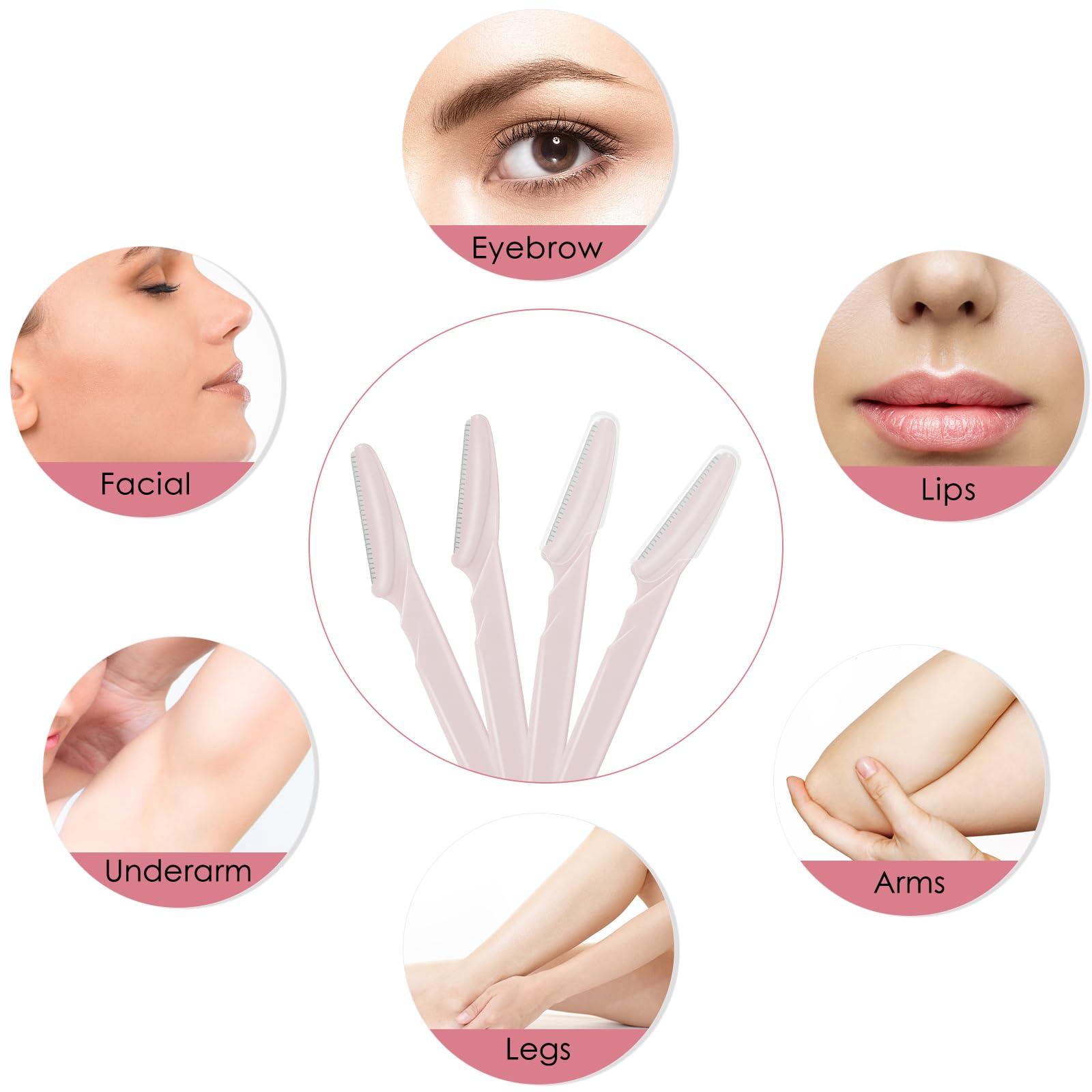 JHZMCRX 6 Pcs Light Pink Eyebrow Razor, Face Razors Multipurpose, Facial Razors for Women Men, Eyebrow Trimmers Shaver with Safety Cover, Dermaplaning Tools for Face Body Use, Facial Hair Removal Tools