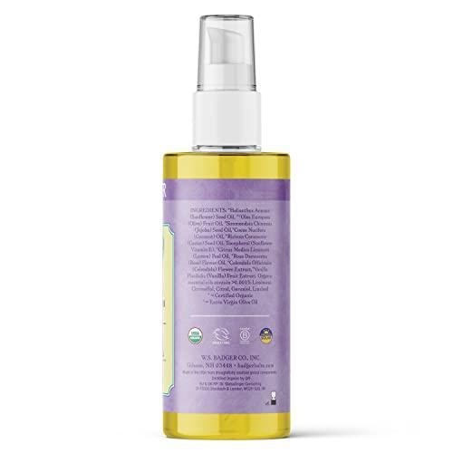Badger Badger - Pregnant Belly Oil, Rose & Vanilla, Certified Organic, Gentle & Soothing, Jojoba & Coconut Oil, Belly Oil for Stretched Skin During & After Pregnancy, 4 fl oz