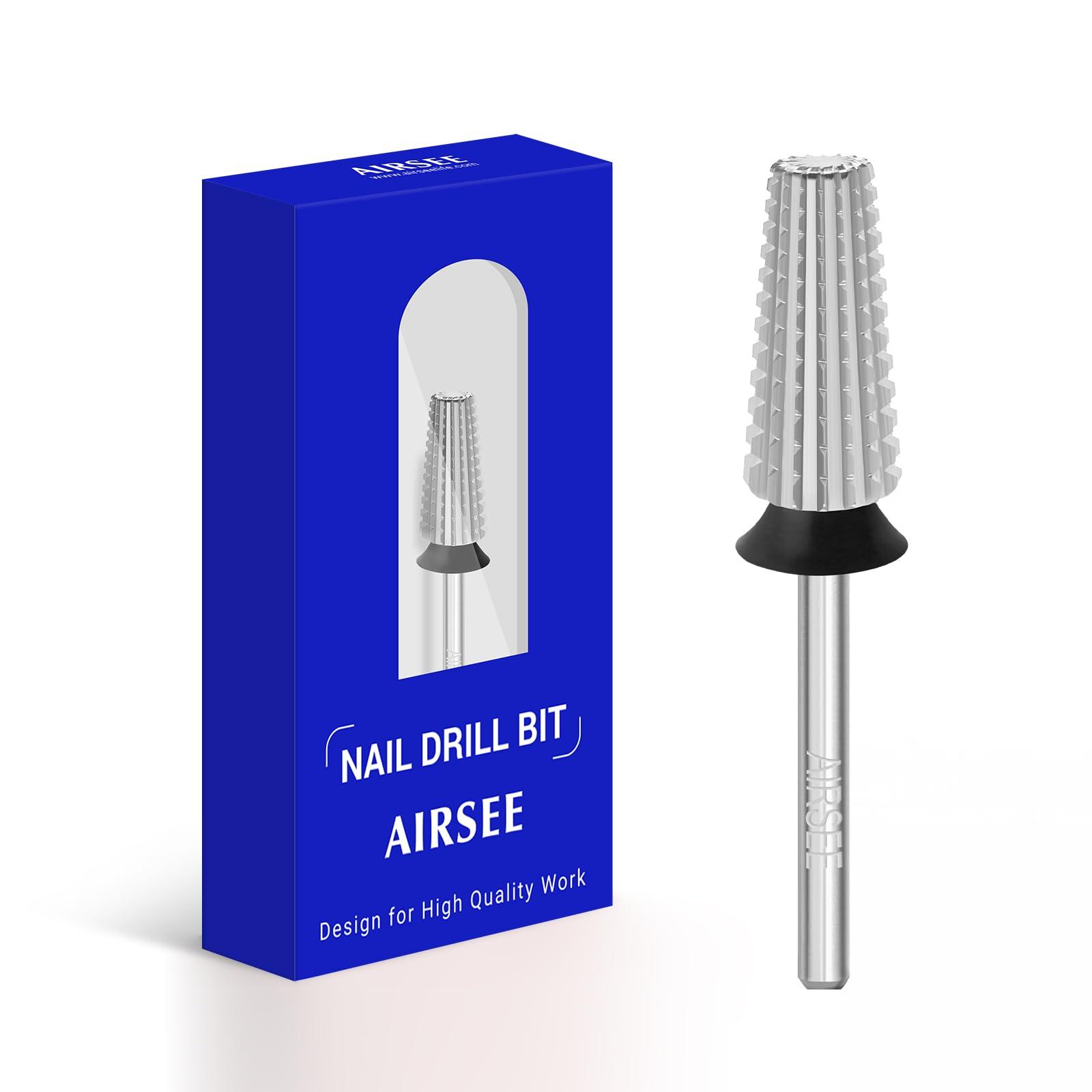 AIRSEE AIRSEE Rechargeable 30000RPM Electric Nail Drill E8 Black & AIRSEE Tungsten Carbide 5 in 1 Acrylic Nail Drill Bit Coarse-XC+C+M