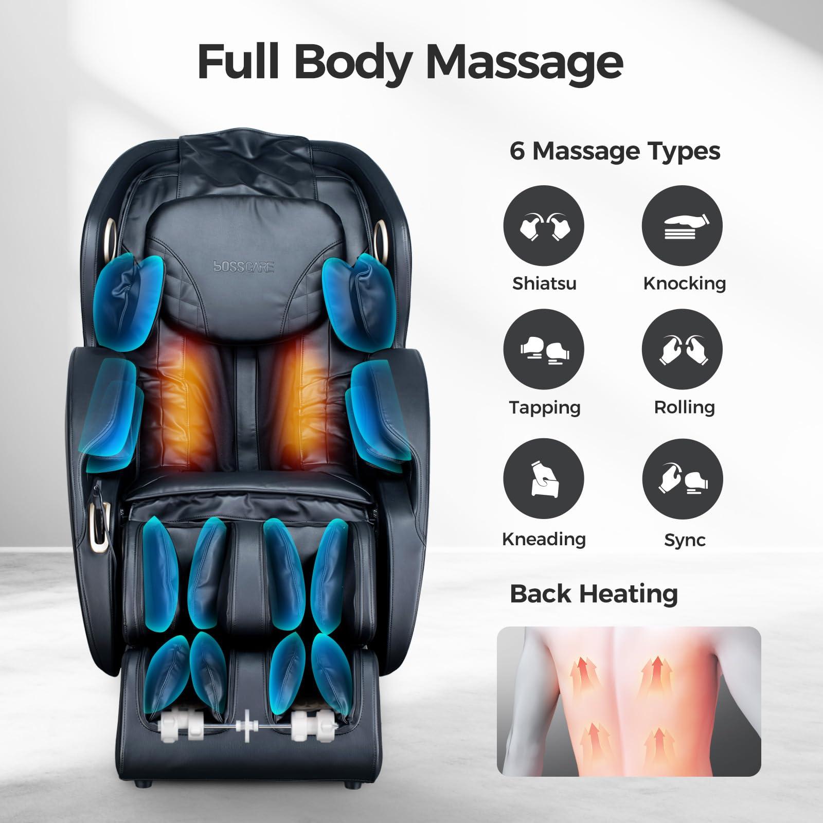 BOSSCARE BOSSCARE 3D Full Body Zero Gravity Massage Chair, 2025 APP Control Shiatsu Massaging Recliner, Back Heating, HiFi Bluetooth Message Chair