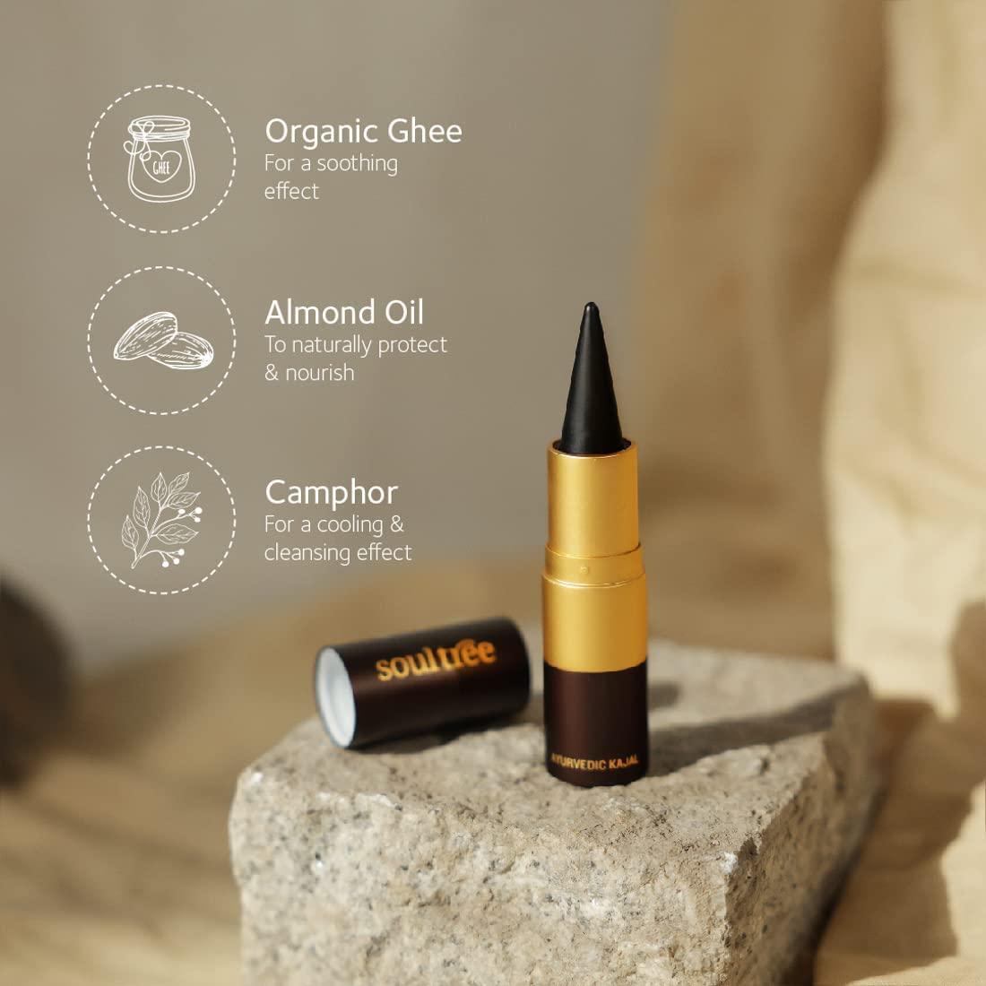 India Ayurvedic Pure Black Kajal - 100% Natural, Matte Finish for Soothing & Cleansing effect, 3g