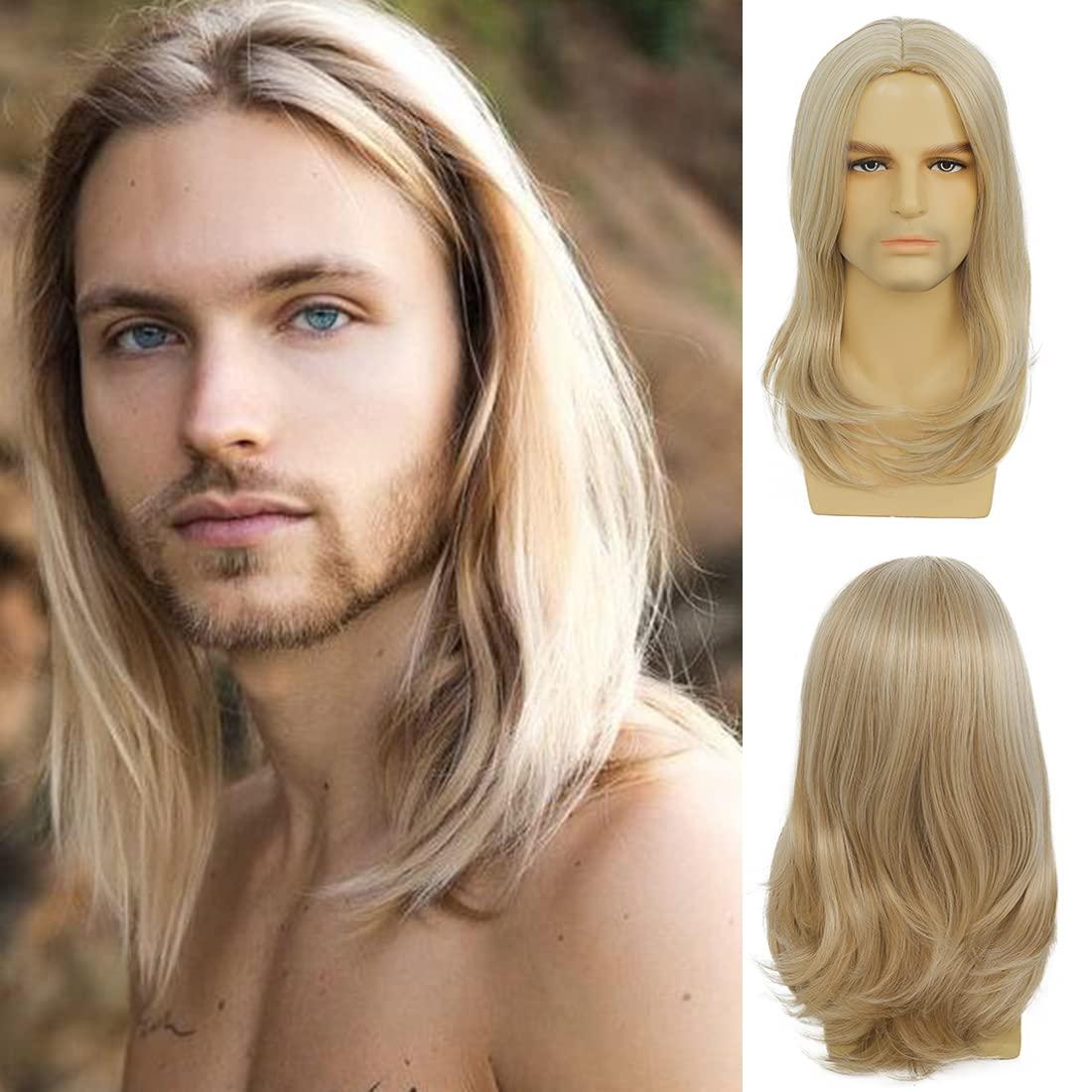 Sallcks Sallcks Mens Long Blonde Wig Long Straight Wig for Men Middle Part Synthetic Heat Resistant Hair Wigs for Daily Party Costume Halloween