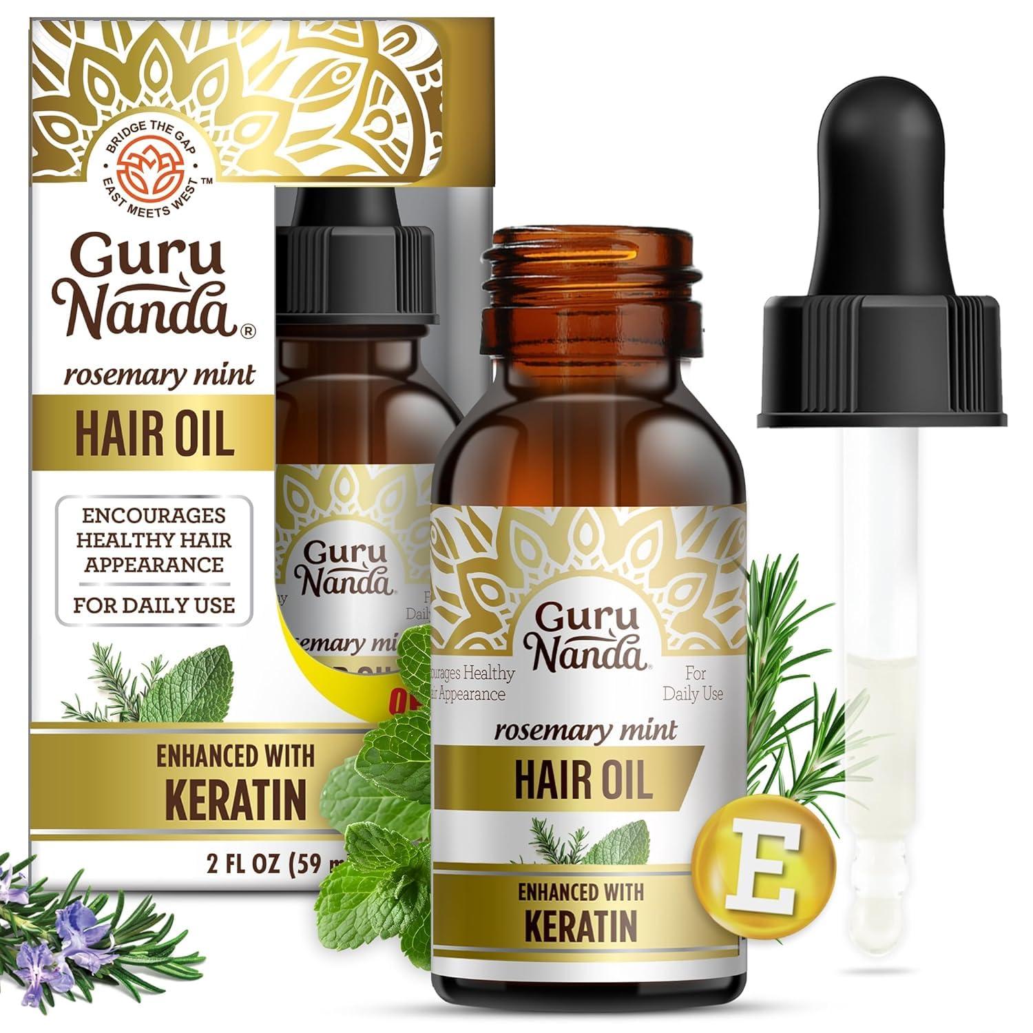 GuruNanda GuruNanda Hair Care Duo: 100% Pure Cold-Pressed Castor Oil (8 Fl oz) & Rosemary Mint Hair Growth Serum with Keratin & Vitamin E (2 oz) Nourish, Strengthen & Enhance Shine Naturally