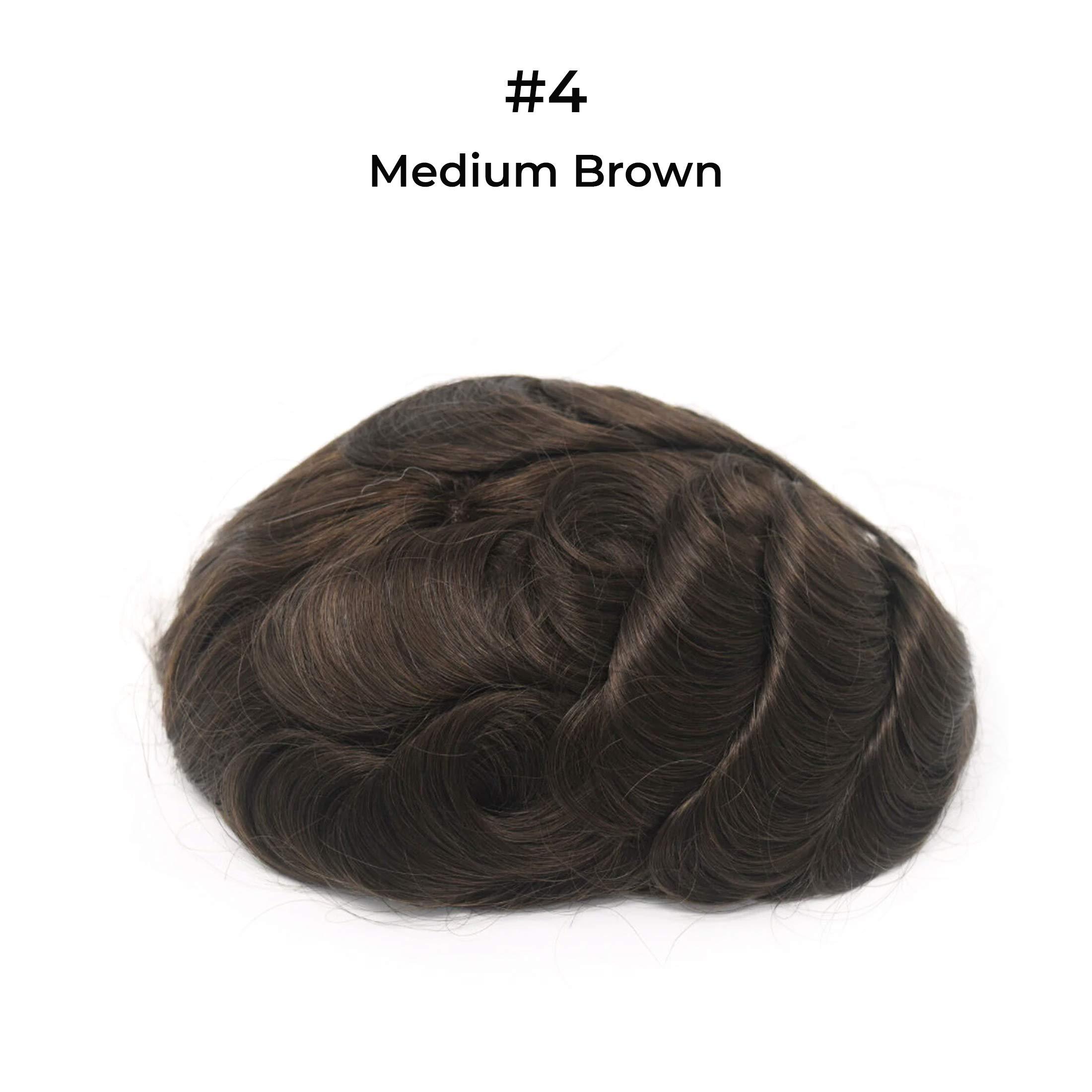 Superhairpieces Superhairpieces NM161V Men\'s Toupee Natural Premium Indian Remy Hair, 0.2mm Poly Skin Base, 1/2\" Swiss Lace Front, Invisible knots V-Loop Handmade (Medium Brown)