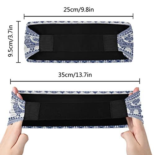 Poeticcity Blue Alpaca Llama Animal with Ethnic Tribal Ornaments Women's Headband, Stretchy Sweatband Breathable Head Wraps Sweat Wicking Elastic Hair Bands Head Scarf for Sports Yoga