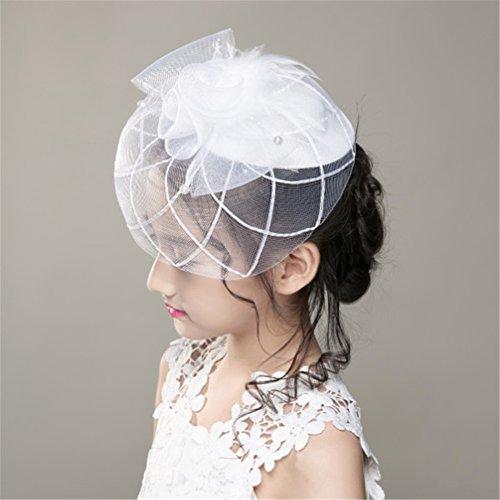 Aimeely Aimeely Children Girls Lady Feather Net Hat Veil Vintage Hair Accessories with Clip White