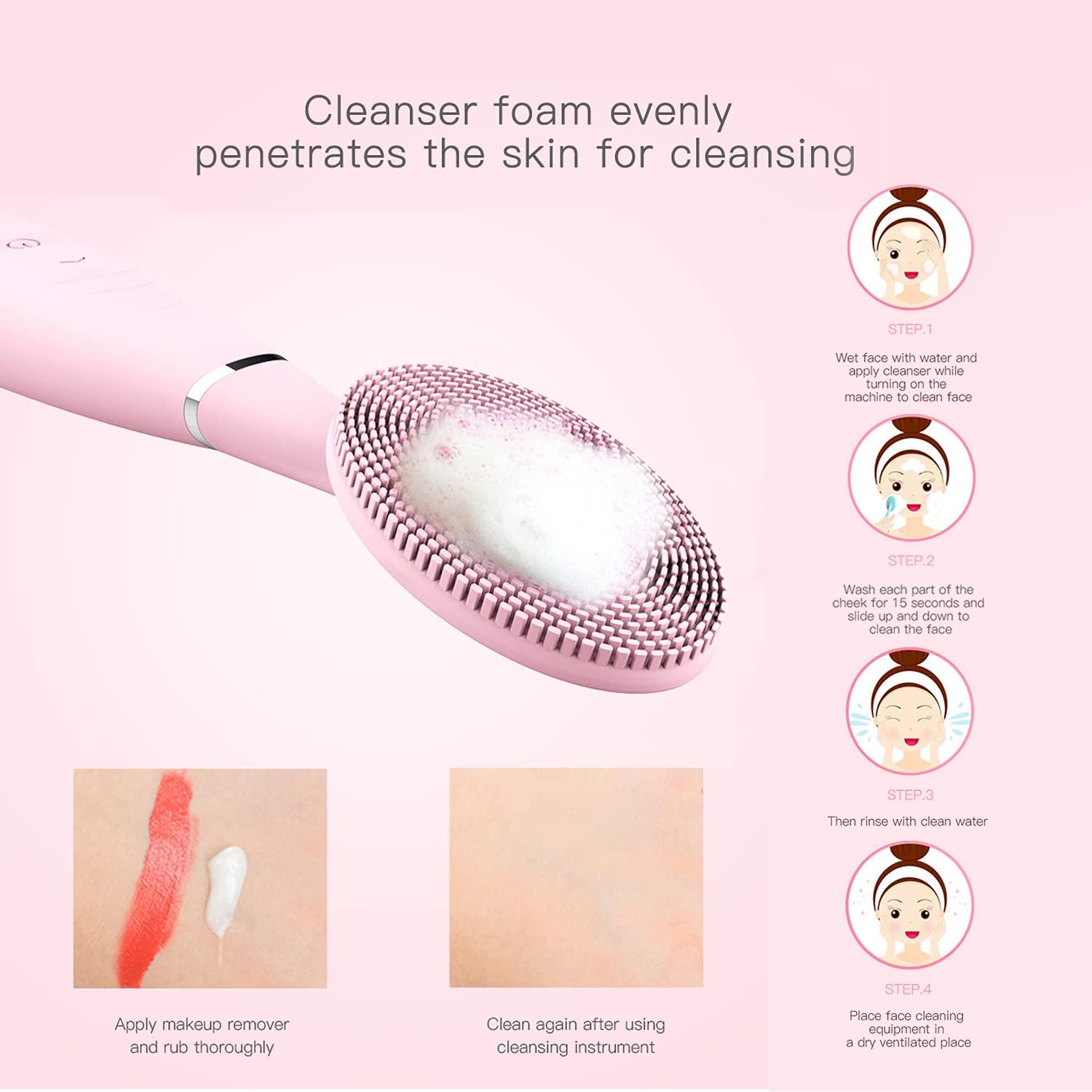 kanuo Sonic Facial Cleansing Brush, 5 Adjustable Speed Waterproof Sonic Vibration Rechargeable Face Cleansing Brush for Deep Cleansing (Blue)