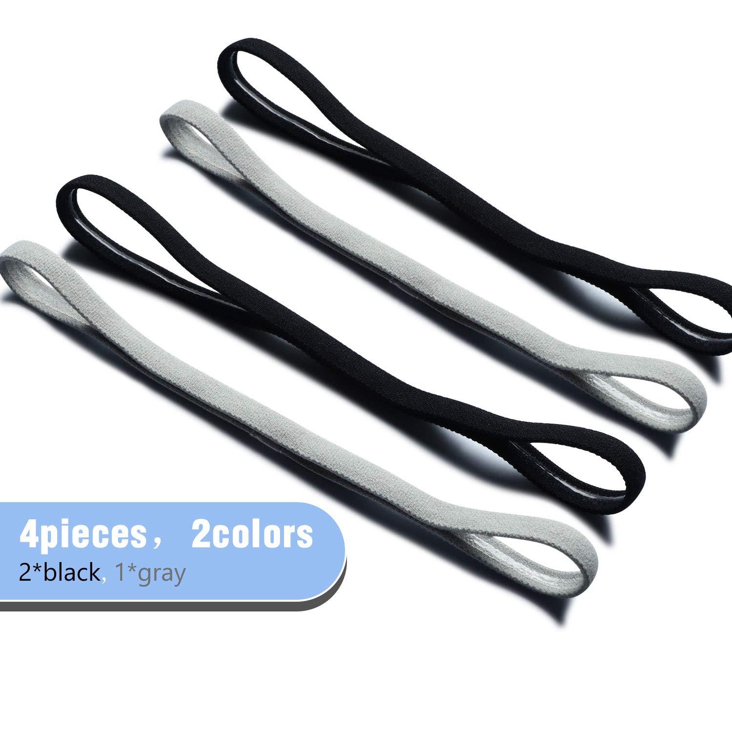 Sumind Sumind 4 Pieces Thick Non-Slip Elastic Sport Headbands Football Hair Headbands for Women and Men (Black, Gray