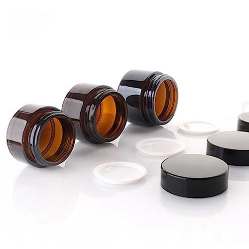 LZEDIRA 6Pack Amber Glass 5 ml 1/6 oz Small Thick Wall Round Jars Vials Pot Cosmetic Bottle Face Cream Containers With Black Lids For Lotion Make Up Nail Salve Ointment Sample Balm