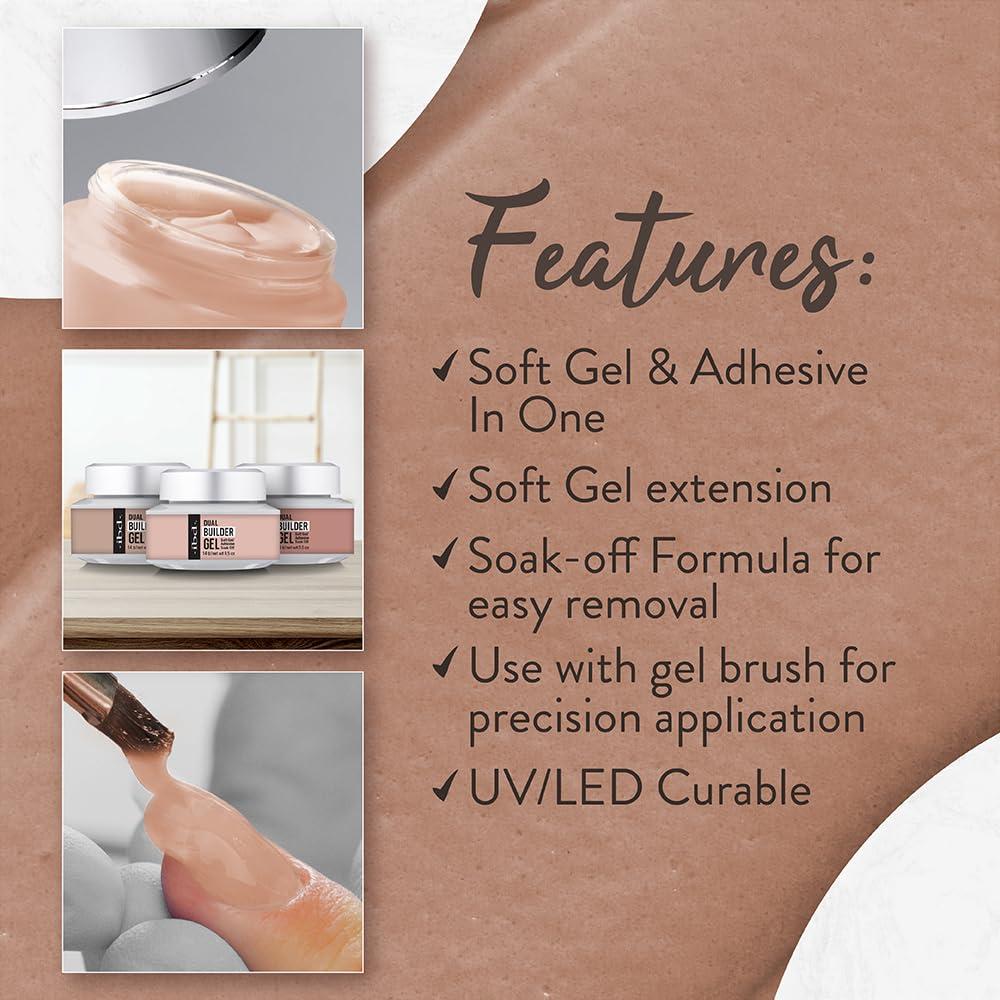 IBD ibd Dual Builder Gel in Barely Nude, Soft Gel/Adhesive, Easy Soak Off, 0.5 oz