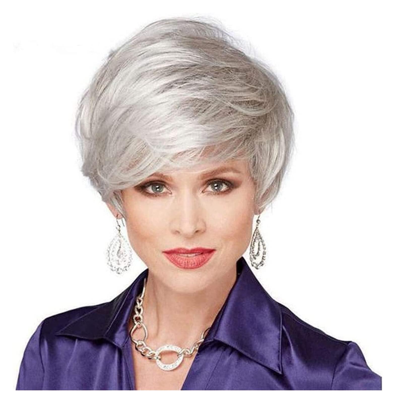 Habrur Wigs Wig Silver Grey Hair Wig Natural Short Human Hair Wigs for Women Short Wig for Daily Use Wigs