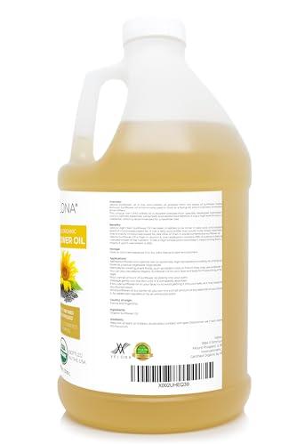 velona velona USDA Certified Organic Sunflower Oil - 1 Gallon / 128 Fl Oz | 100% Pure and Natural Carrier Oil | High Oleic, Refined, Cold Pressed