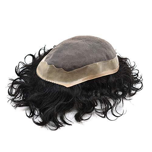 Generic Mens Toupee Hair Replacement System 6X9 Inch Mens Unit 20MM Curly Wave European Human Hair Piece Durable Fine Mono Toupee for Men 100% Density