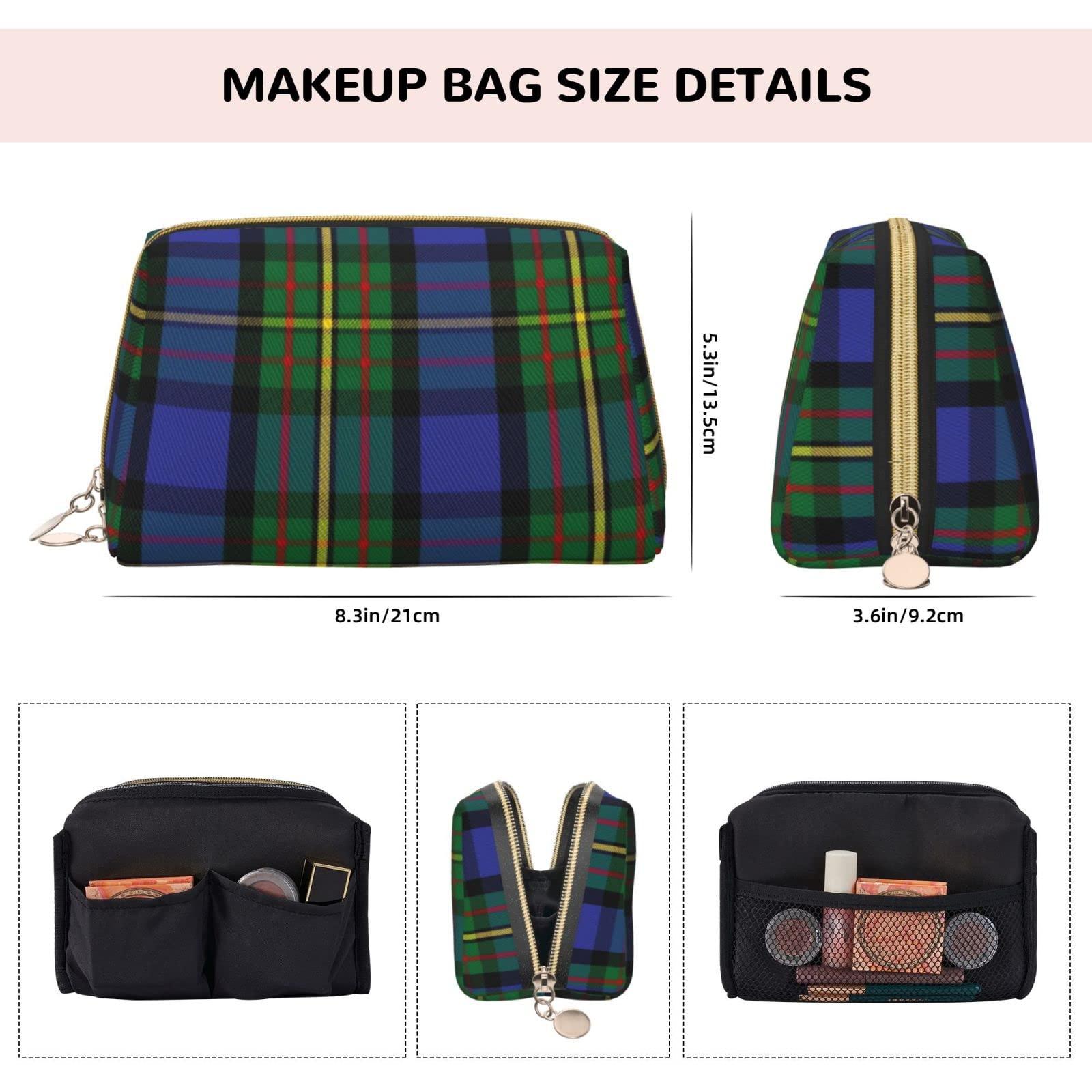 MIZIBAO Small Makeup Bag for Purse, Scottish Clan MacLaren Tartan Plaid PU Leather Travel Cosmetic Pouch, Portable Toiletry Bag for Women Girls Daily Storage Organizer