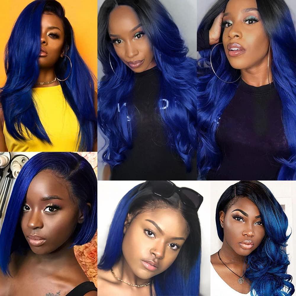lorauroga Ombre Blue Human Hair Bundles Body Wave Bundles Tow Tone Black To Blue Hair Bundle 8a Grade Unprocessed Virgin Hair Extensions For Women 12 14 16 Inch
