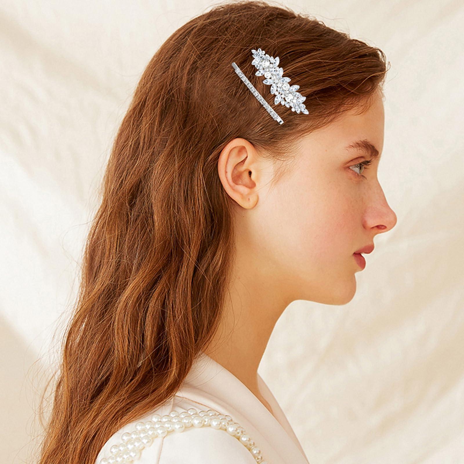 WHAVEL WHAVEL 4PCS Silver Hair Clips Rhinestone Hair Clips Bride Rhinestone Barrettes Fancy Hair Clips Wedding Prom Formal Hair Accessories for Women