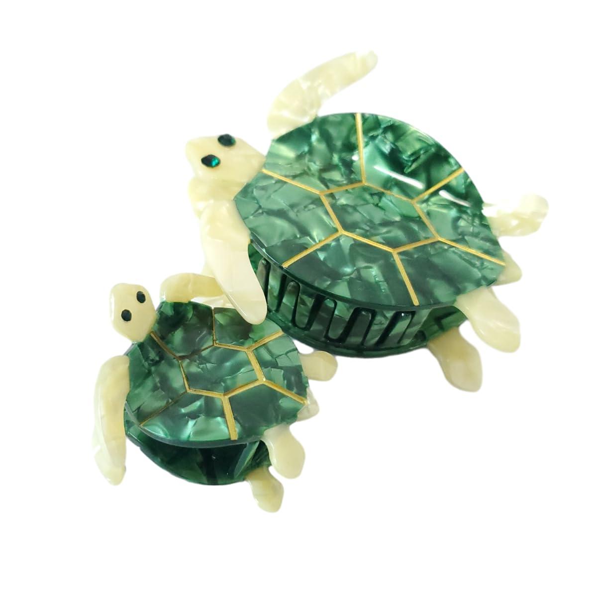 OMG Decor Fashion Double Sea Turtle Hair Clip,Acetate Hair Claw,Small Hair Clips for Women,Pack of 2,Emerald Green