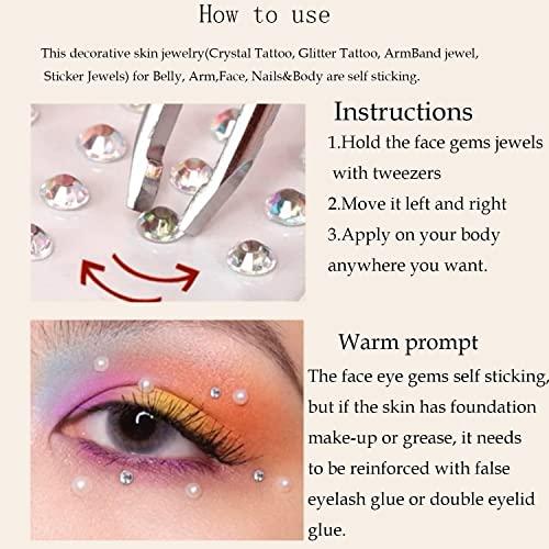 WUIOS Face Gems Jewels Hair Pearls Diamonds Stick Crystal Rhinestones for Hair, Face, Eye, Makeup, Crafts, Nails Self Adhesive Pearls Gems Rhinestones Use for Party, Festival Rave Outfits Costume (10mm)