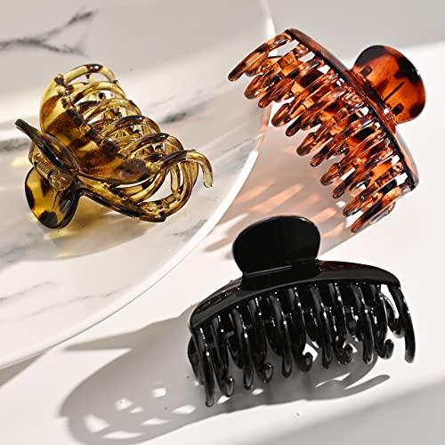 DEEKA DEEKA 3 PCS 2.5 Inch Tortoise Shell Hair Claw Clips Double Row Teeth Plastic Hair Jaw Clips Hair Barrettes Thick Medium Thin Hair Clips for Women