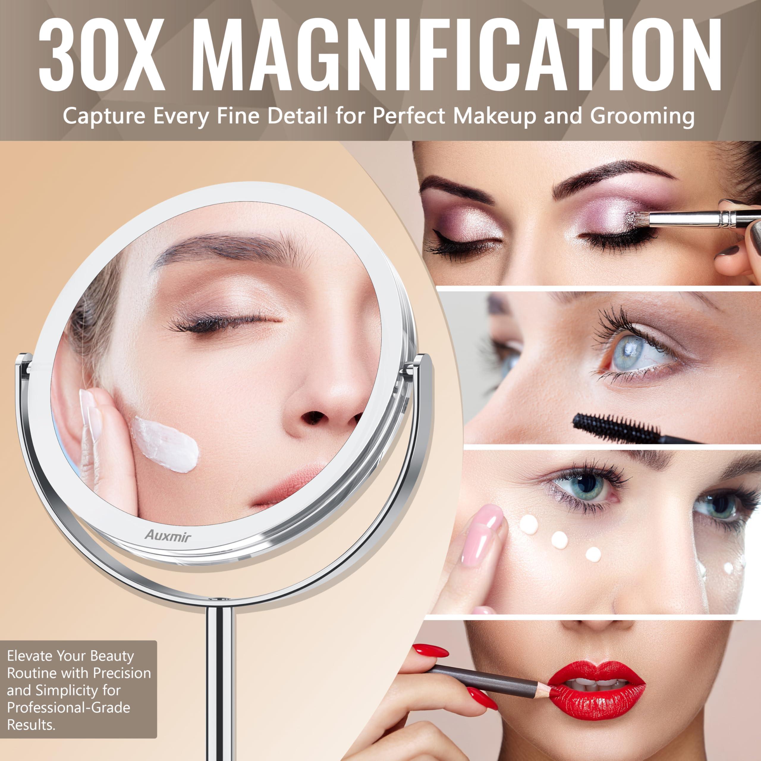 Auxmir Auxmir 1X/ 30X Magnifying Mirror, Makeup Mirror with Tweezer, Double Sided Round Vanity Tabletop Mirror, 360 Rotation Portable for Dressing Table Desk Bathroom Bedroom Travel, Clear