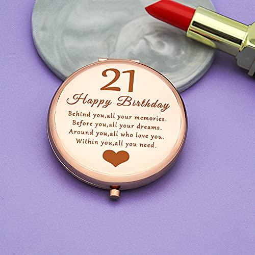 Jielahua 21st Birthday Gifts for Her Best Birthday Gifts for Sister Pocket Mirror Happy 21st Birthday Gift 21 Year Old Birthday Gifts for Daughter Compact Pocket Makeup Mirror Gift for 21st Birthday Girls