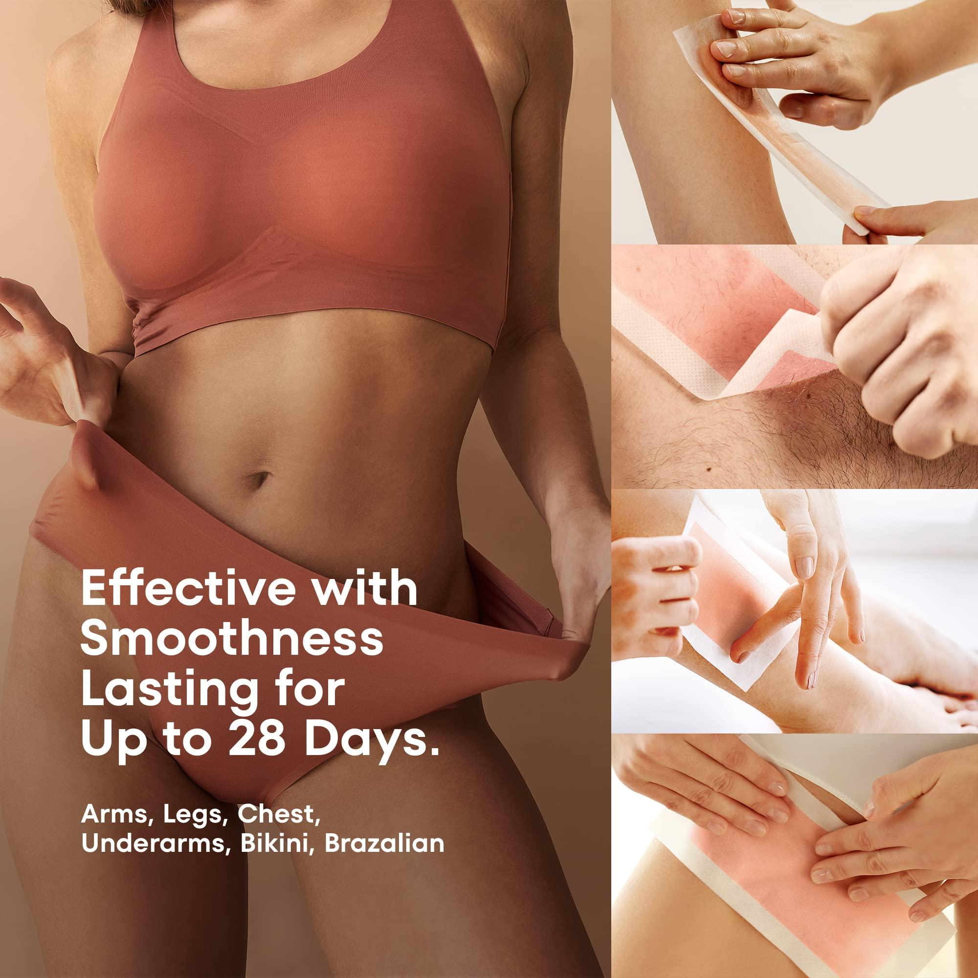 irreshine Wax Strips Hair Removal for Women: Natural Home & Travel Brazilian Body Waxing Strip for Bikini Armpit Leg - Vegan & Sensitive Skin Friendly, 40 Ct With Wipes