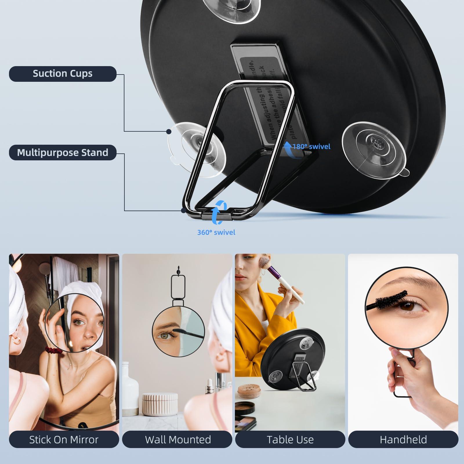 JJhxr 30X Magnifying Mirror, 6 Inch Large Makeup Mirror with 30X Magnification, Compact Makeup Magnifying Mirror, Round Magnifying Mirror with Handle for Travel Mirror, 3 Suction Cups, 360 Adjustable Stand